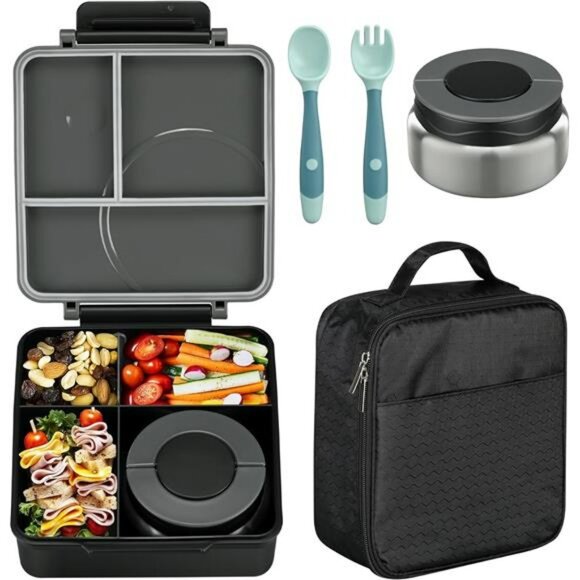 Kids Bento Lunch Box Set With Thermo Jar Insulated Leakproof Lunch Bag School - Picture 1 of 8